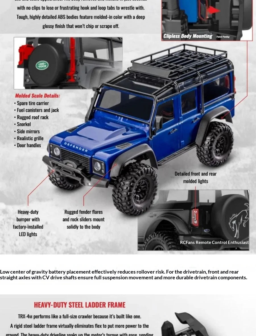 Traxxas TRX4M 1/18 Scale RC Crawler Electric Remote Control Land Rover Defender Bronco Off Road Vehicle Model 97054-1