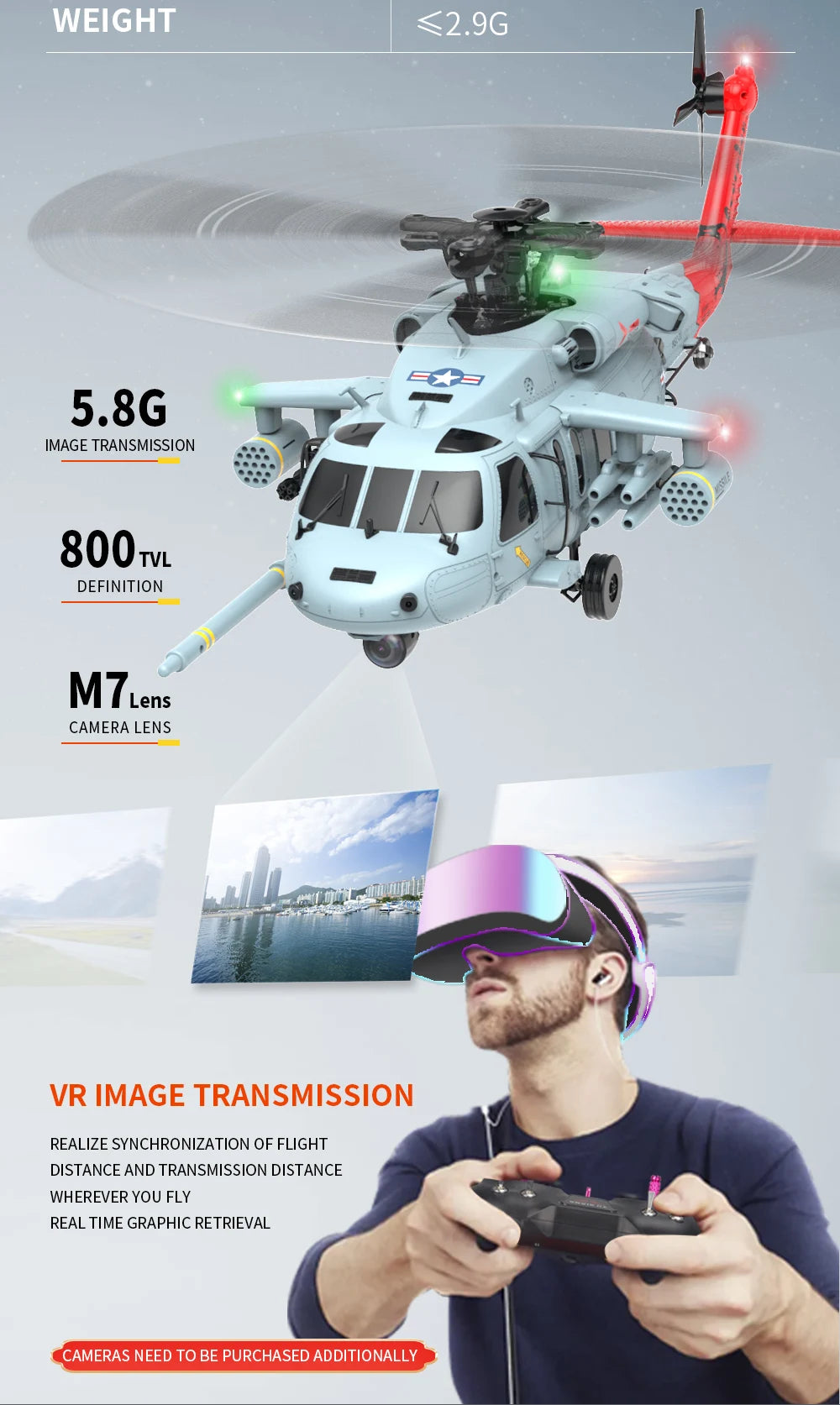 YXZNRC F09-H RC Helicopter 1:47 SH60 2.4G 6-Axis Gyroscope 8CH GPS Optical Flow Positioning 5.8G FPV Brushless Flybarless RTR