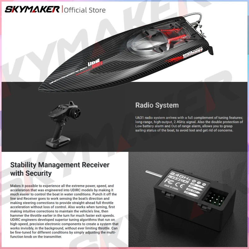 UDiRC UDI022 RC Boat 50Km/H High Speed Waterproof 2.4GHz Radio Control Brushless RC Speed Alloy Steel Boat  Toys