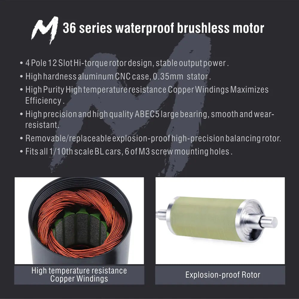 SURPASS HOBBY M540 M3650 M3660 Combo Waterproof Brushless Motor 3500/4200KV w/M45A/60A ESC for 1/10 1/12 RC Car Traxxas Off-Road