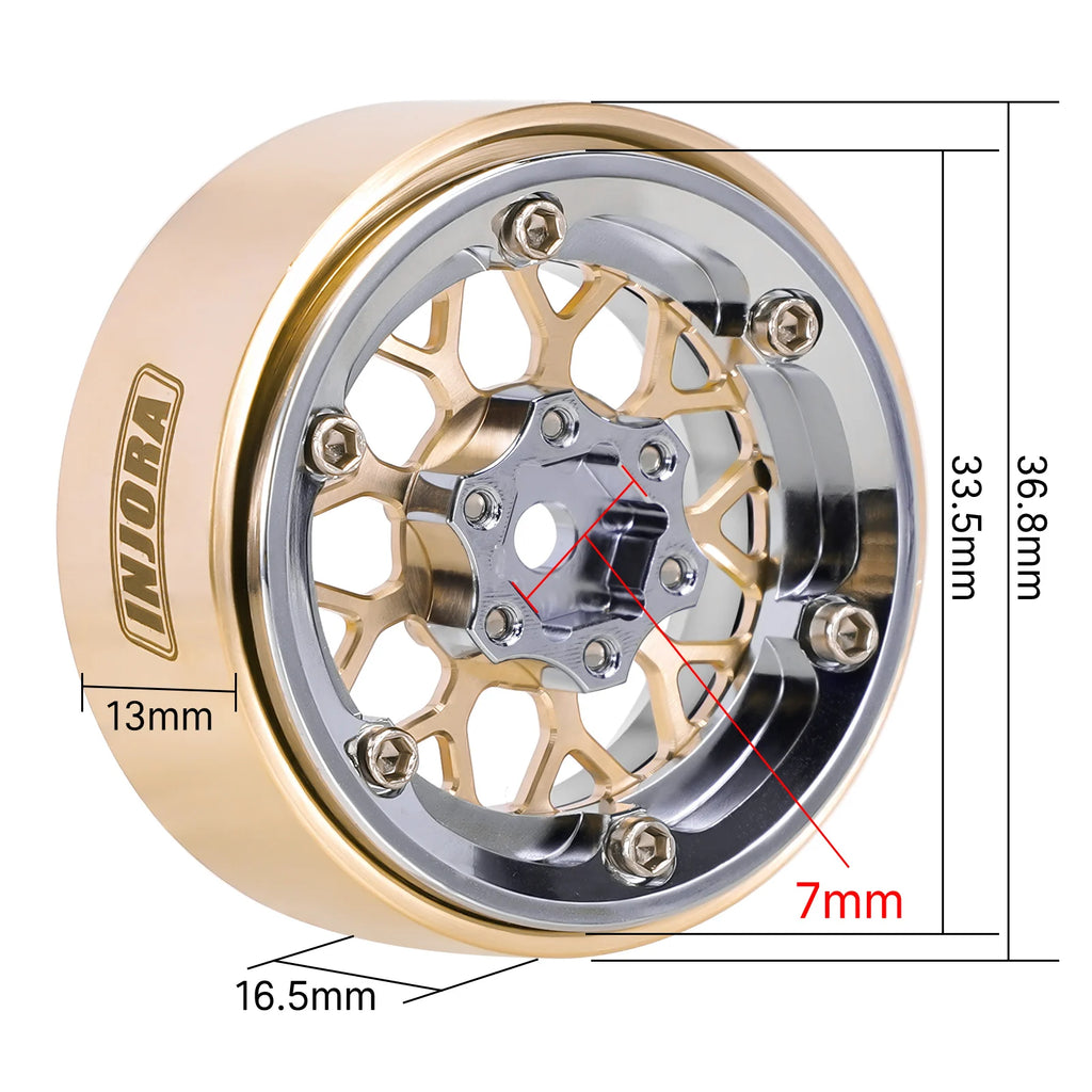 INJORA ModuWheel 1.3" Brass & Aluminum Beadlock Wheels, Negative Offset, for 1/18 1/24 RC Crawlers