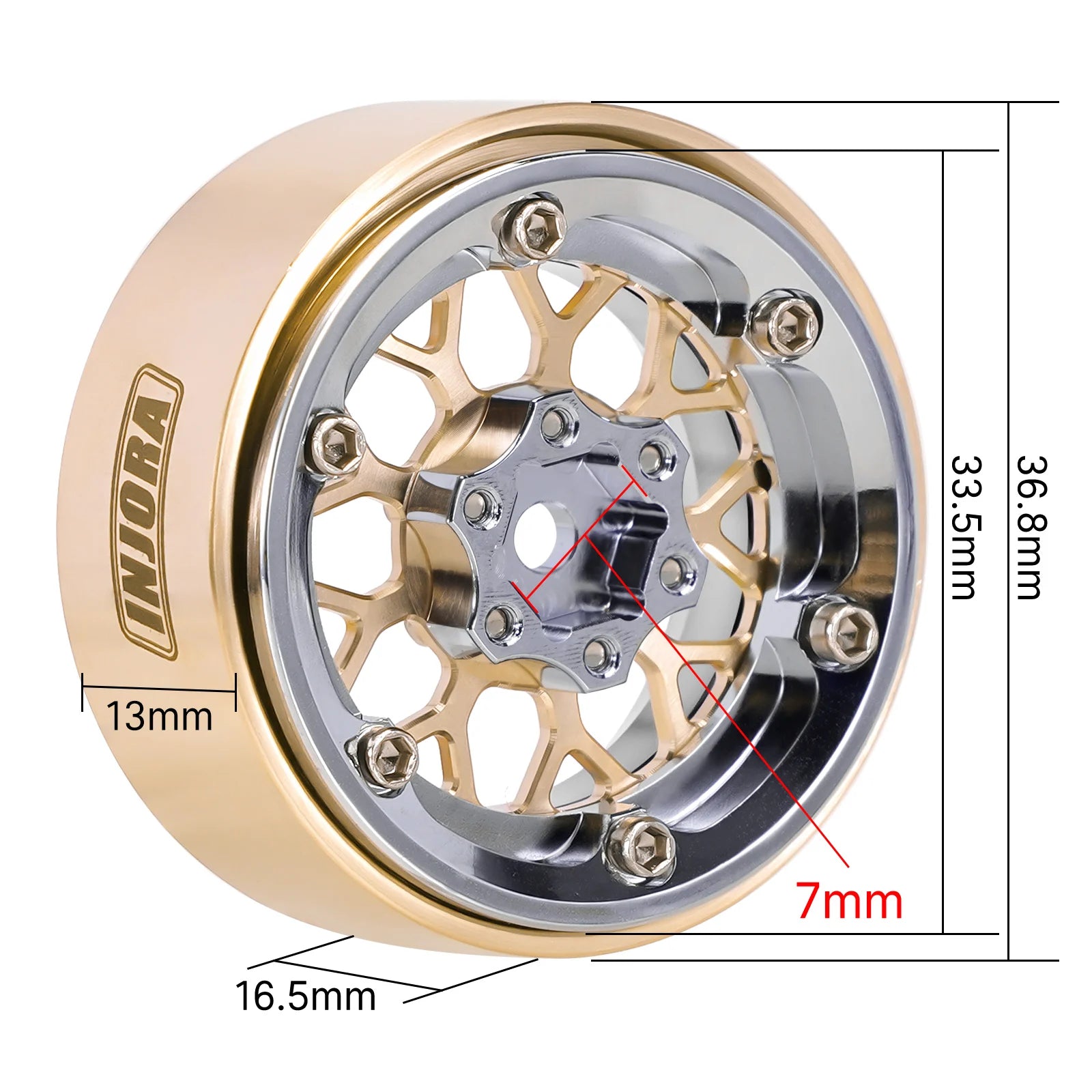 INJORA ModuWheel 1.3" Brass & Aluminum Beadlock Wheels, Negative Offset, for 1/18 1/24 RC Crawlers