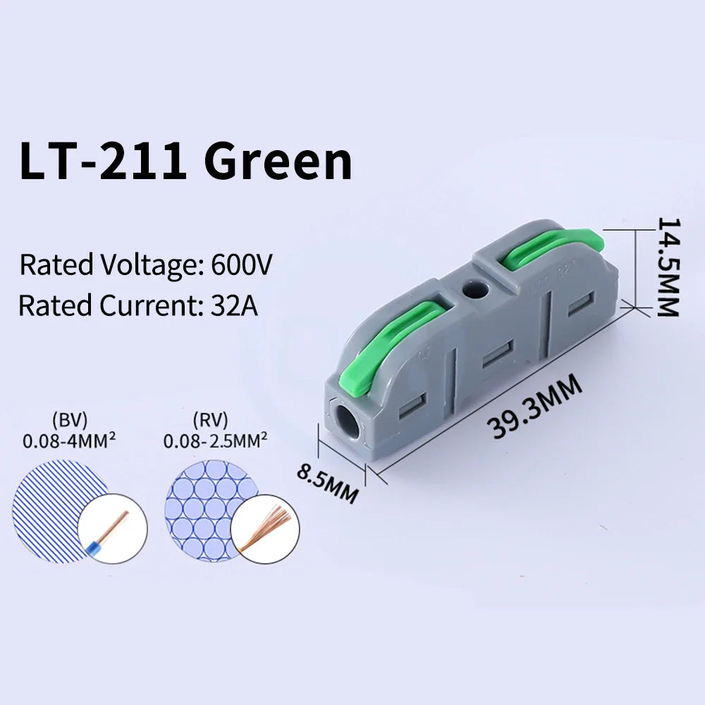 10 pcs LT-211 Quick Terminal Block 1 in 1 out 0.08-4mm² sq. freely combinable and reusable Hard and soft wires