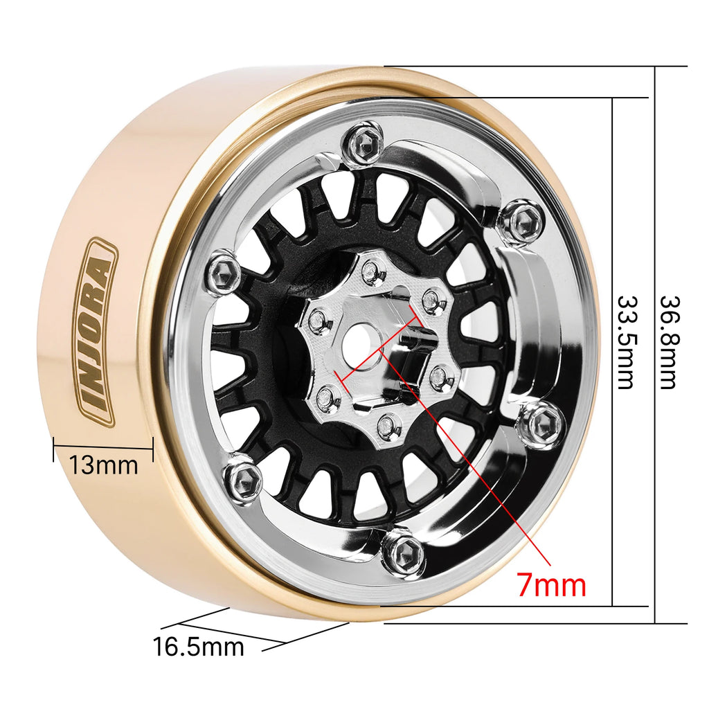 INJORA ModuWheel 1.3" Brass & Aluminum Beadlock Wheels, Negative Offset, for 1/18 1/24 RC Crawlers