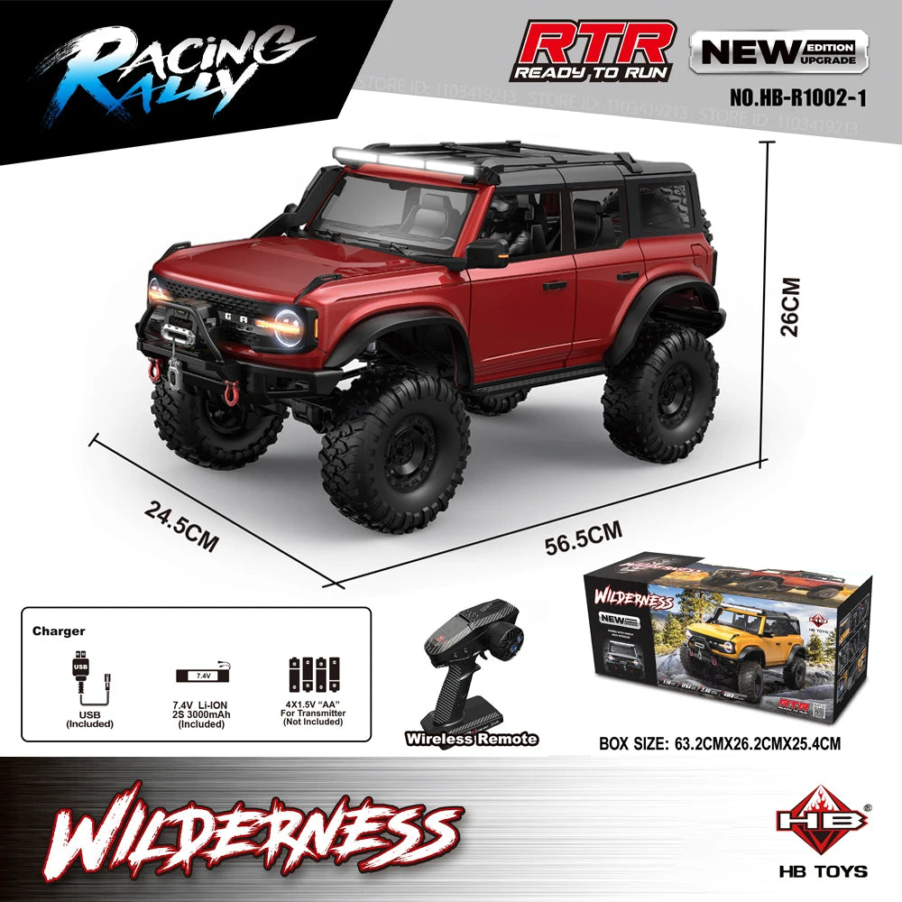 2025 HB-R100 Series RC Car New Upgrade Ford Bronco 1:10 Full Scale Model Climbing Car High Speed Off-Road Vehicle