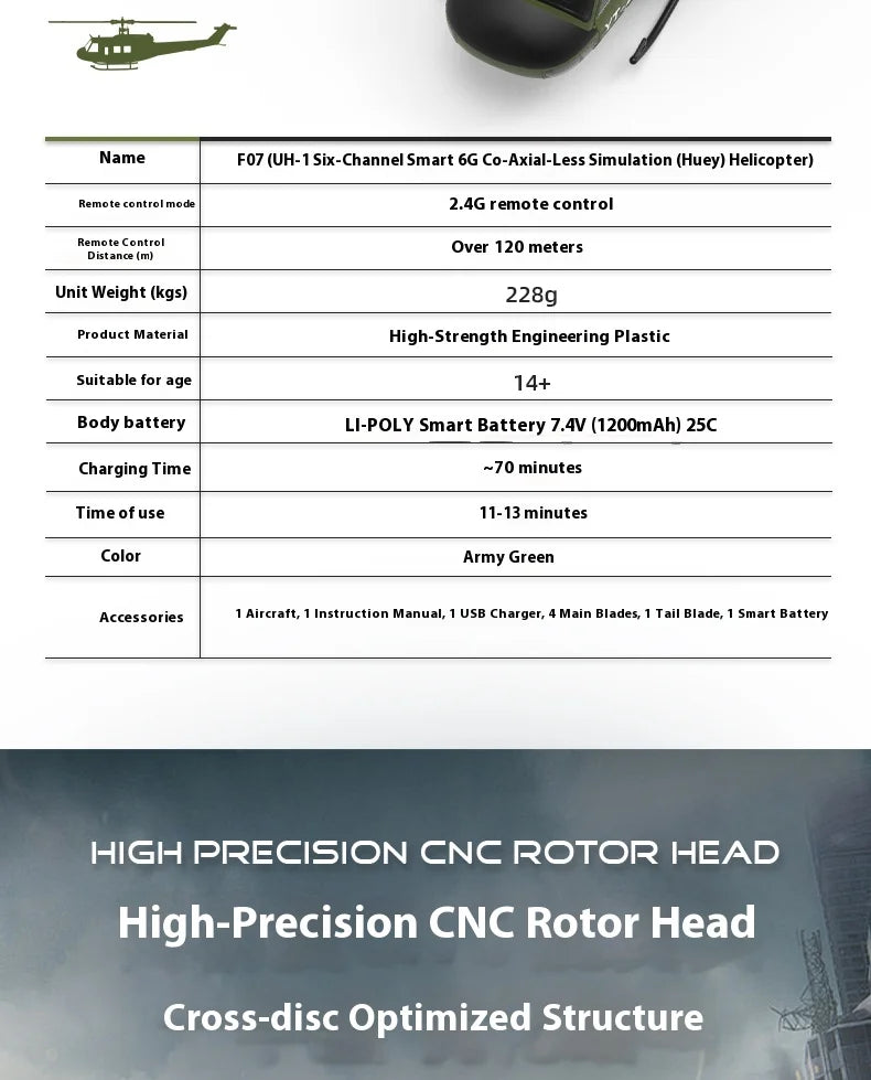Yuxiang F07 intelligent version/F07V manual version UH1 Huey remote-controlled helicopter 3D stunt helicopter