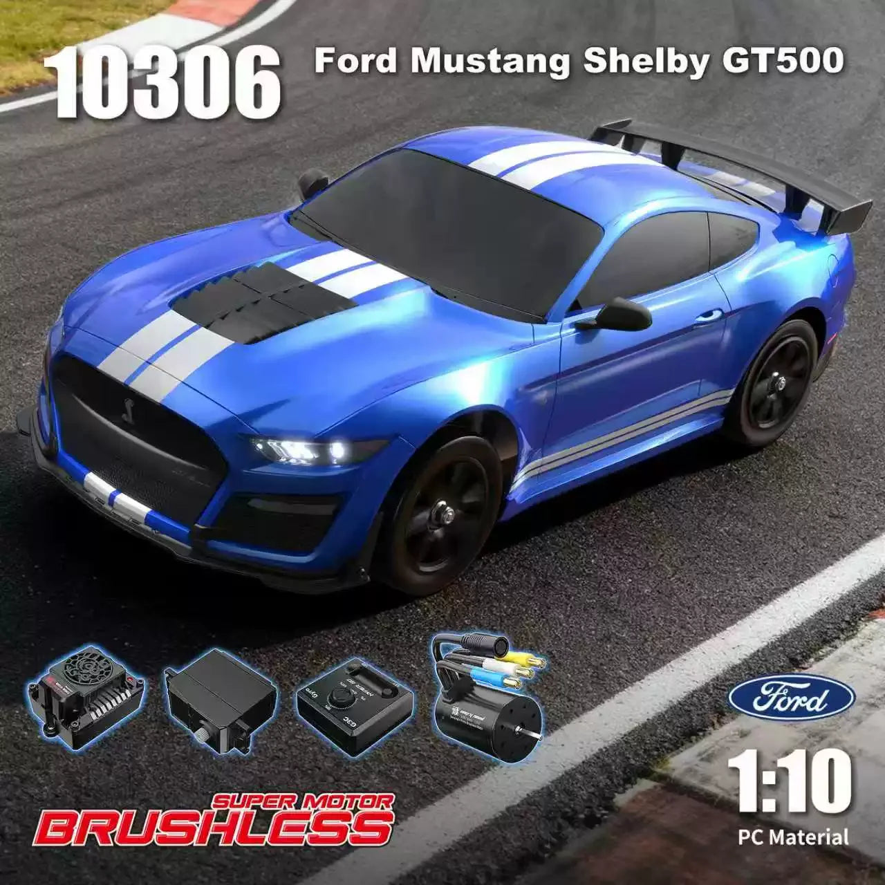 MJX Hyper Rc Car 10306 Ford Mustang Shelby Gt500 1:10 Scale Brushless High Speed Off Road Rally Pc Body Vehicle For Hobby Lovers