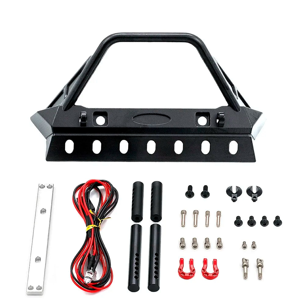 Metal Front Bumper With Lights For 1/10 Rc Crawler Trx4 Defender Axial Scx10 90046 Scx10 Iii Axi03007 Axi03003 Upgrade