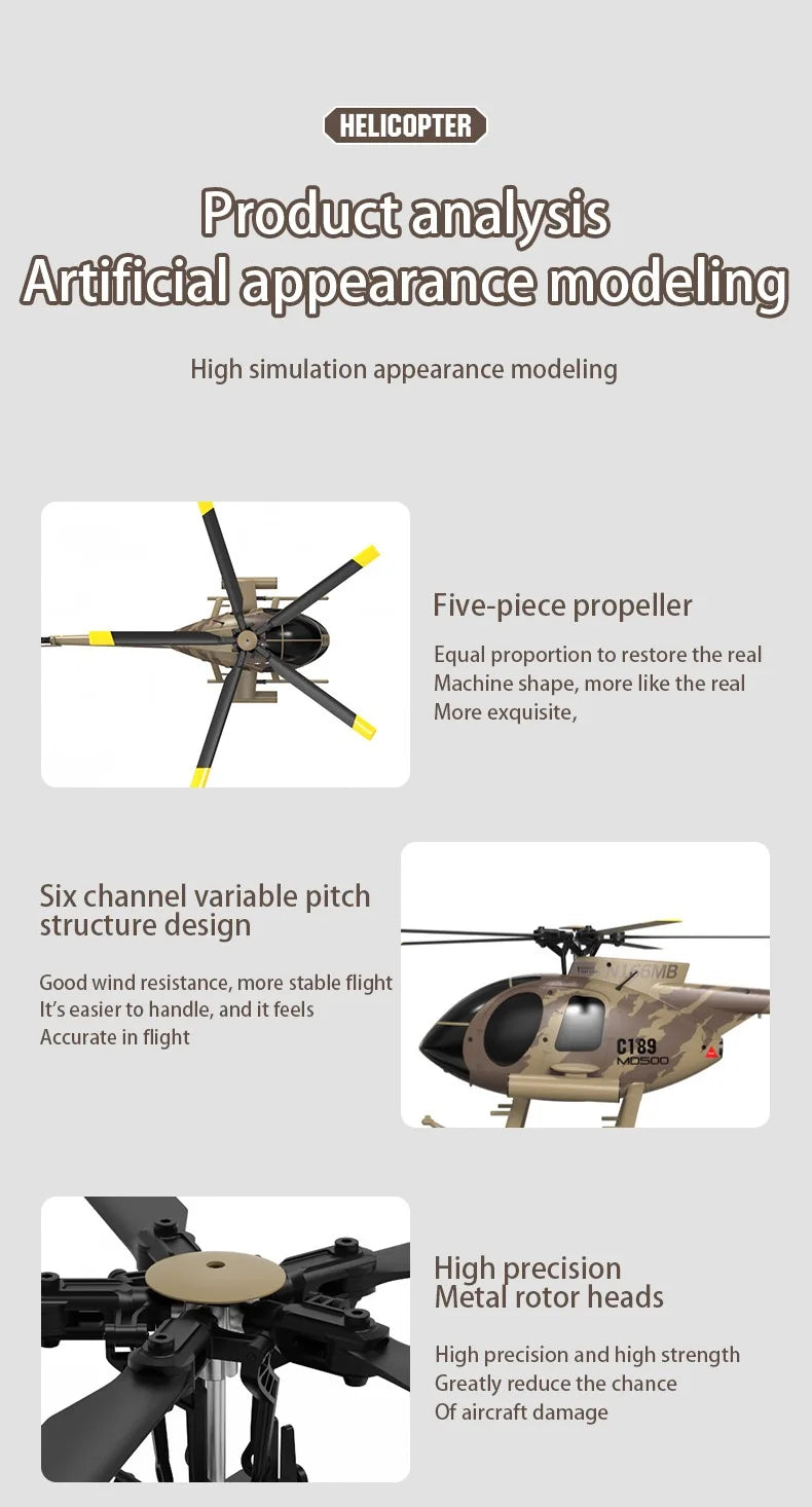 MD500 C189 Remote Control Helicopter Aircraft Add Optical Flow Positioning 6-Axis Gyro Dual Brushless Motors RC Heli for Adults