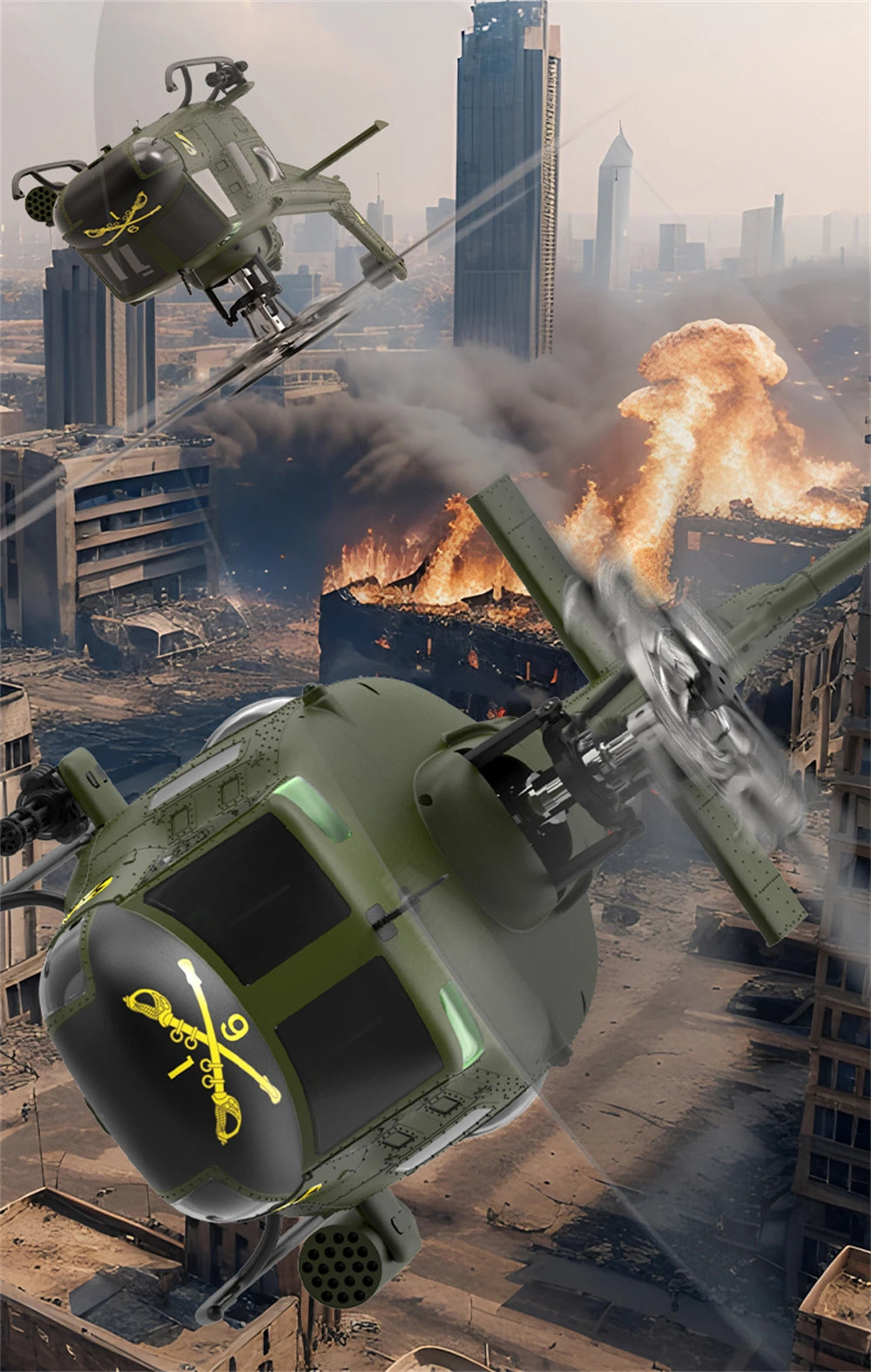 Eachine E190 PRO UH-1 6-Channel RC Helicopter Brushless Motor GPS Hold Altitude Scale Military Green Sealed Box