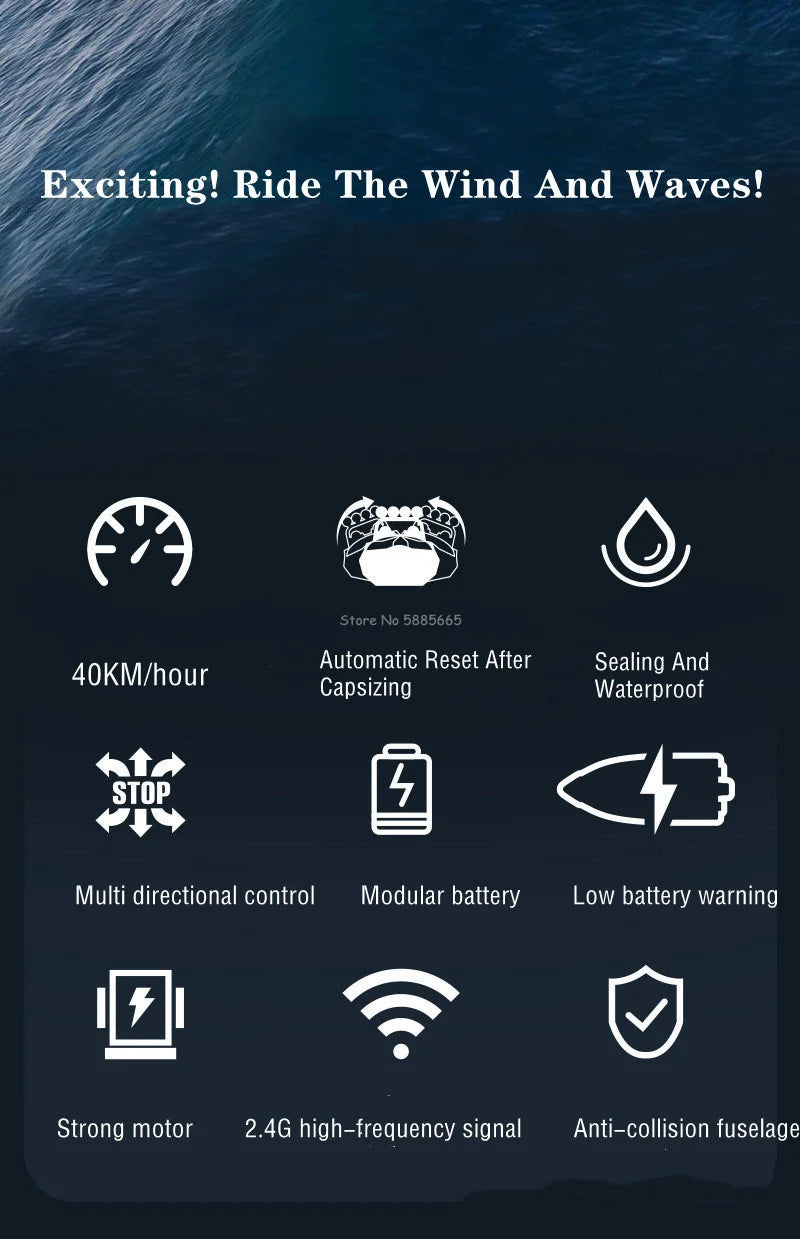 Summer 40KM/H High-Speed RC SpeedBoat Boat Model 200M Waterproof Capsized Reset Low Battery Alarm Electric Remote Control Boat