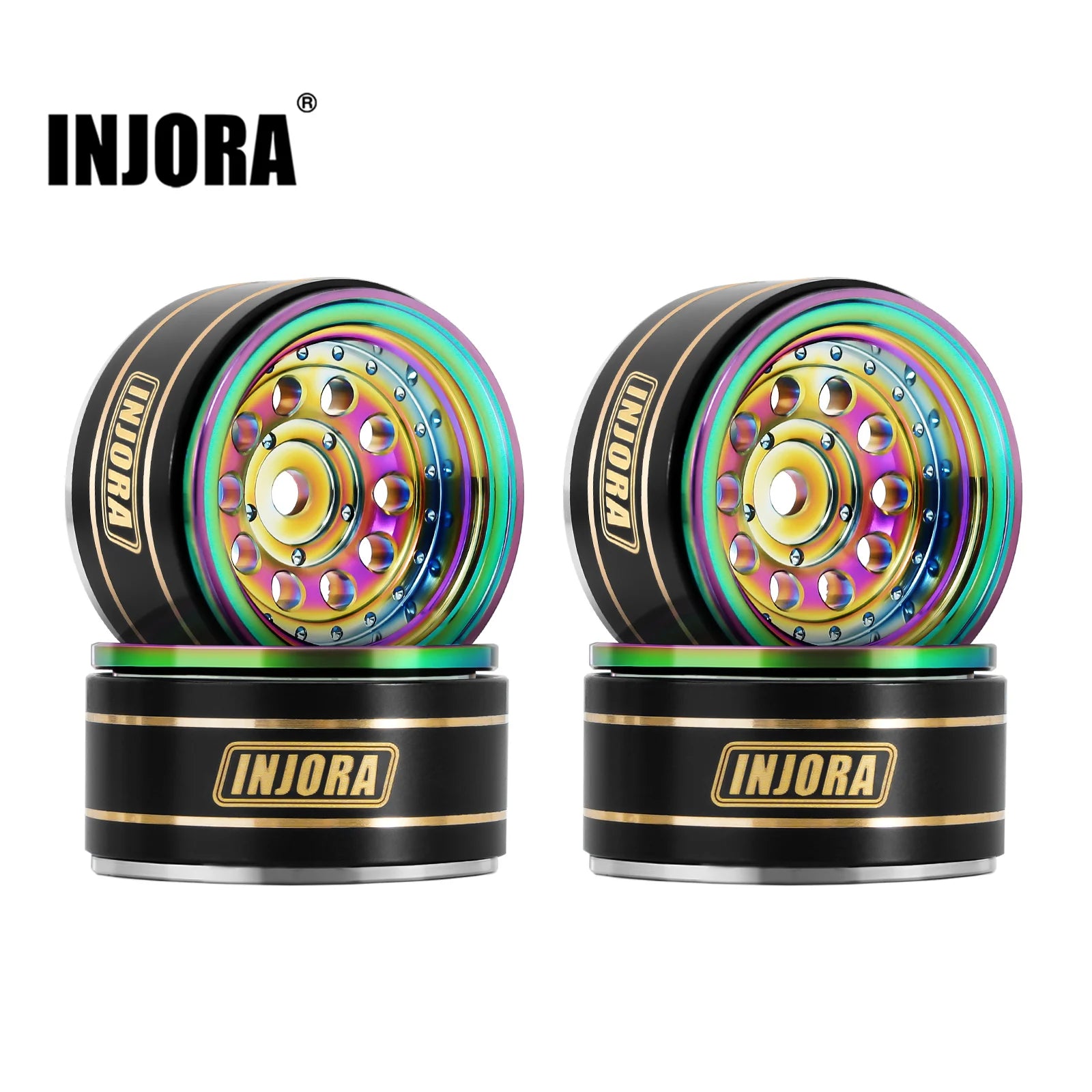 INJORA 39g Black Coating Brass 1.0" Beadlock Wheel Rims for 1/24 1/18 RC Crawler Car Axial SCX24 AX24 TRX4M FCX24 (W1008)