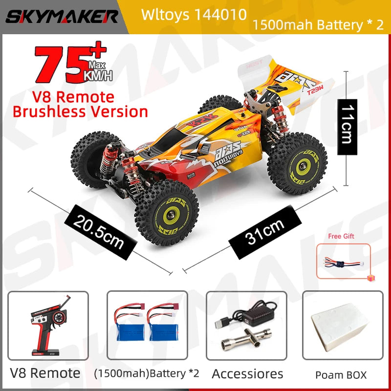 WLtoys 144010 V8 RC Car Brushless 1:14 75Km/H High Speed Metal 4WD Drive Off-Road 2.4G Transmitter 1/14 RC Racing Car  VS 144010