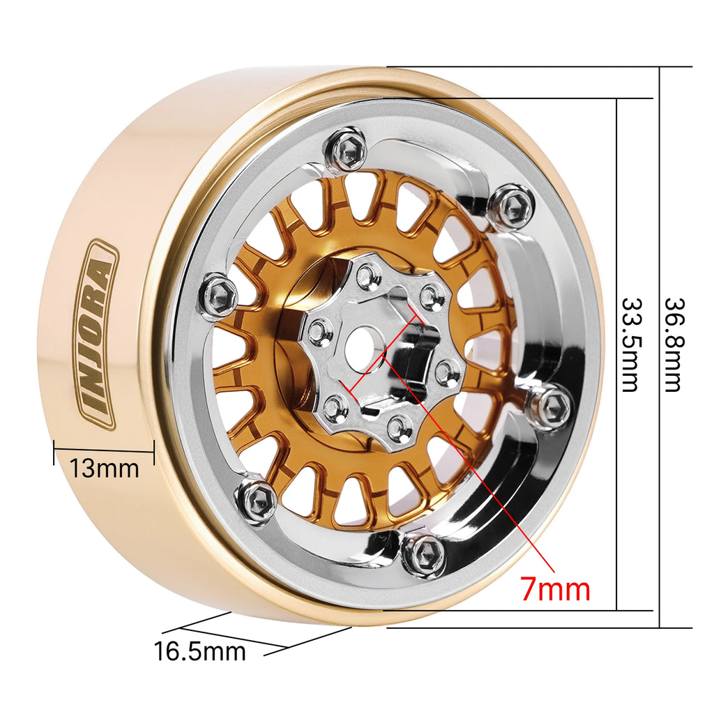 INJORA ModuWheel 1.3" Brass & Aluminum Beadlock Wheels, Negative Offset, for 1/18 1/24 RC Crawlers