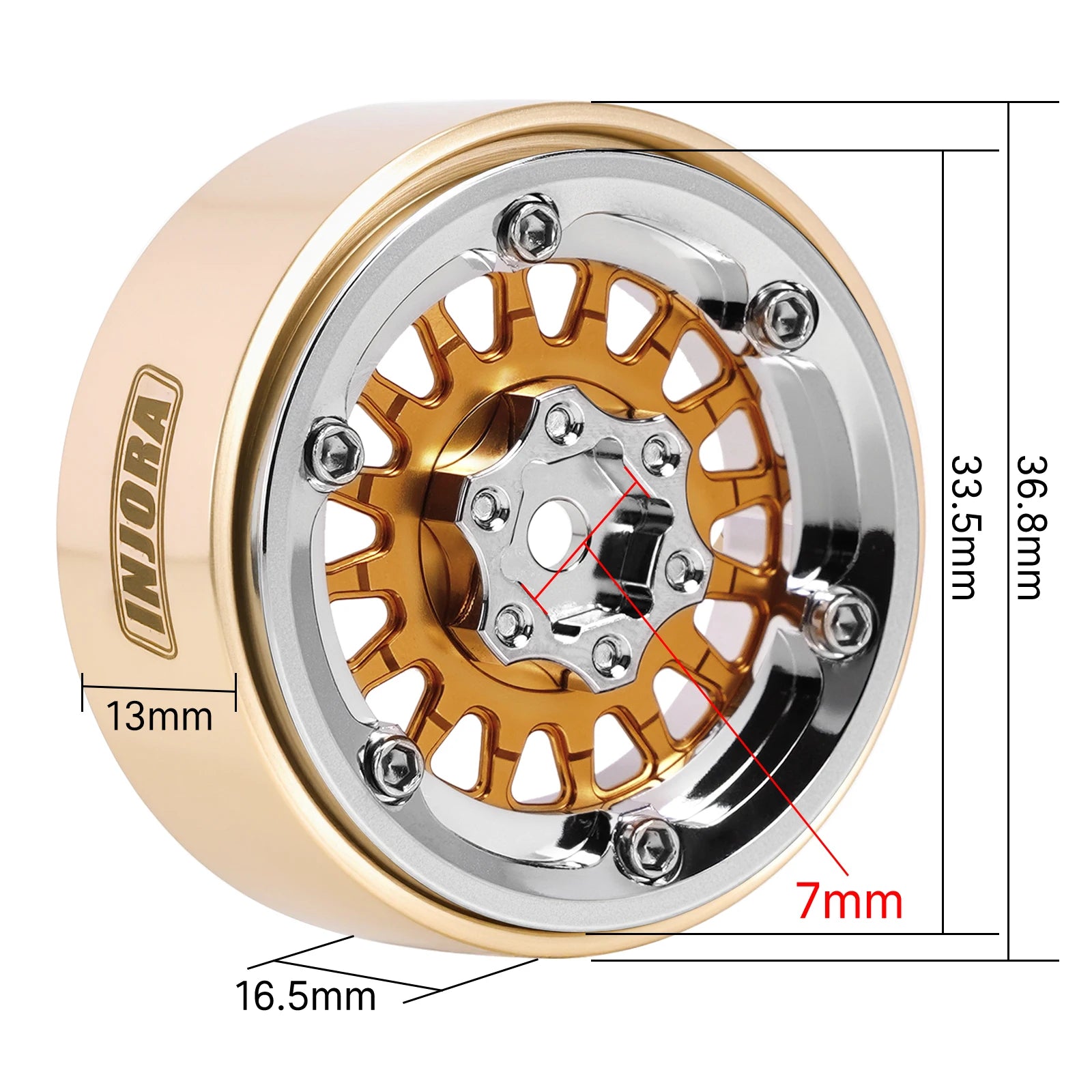 INJORA ModuWheel 1.3" Brass & Aluminum Beadlock Wheels, Negative Offset, for 1/18 1/24 RC Crawlers