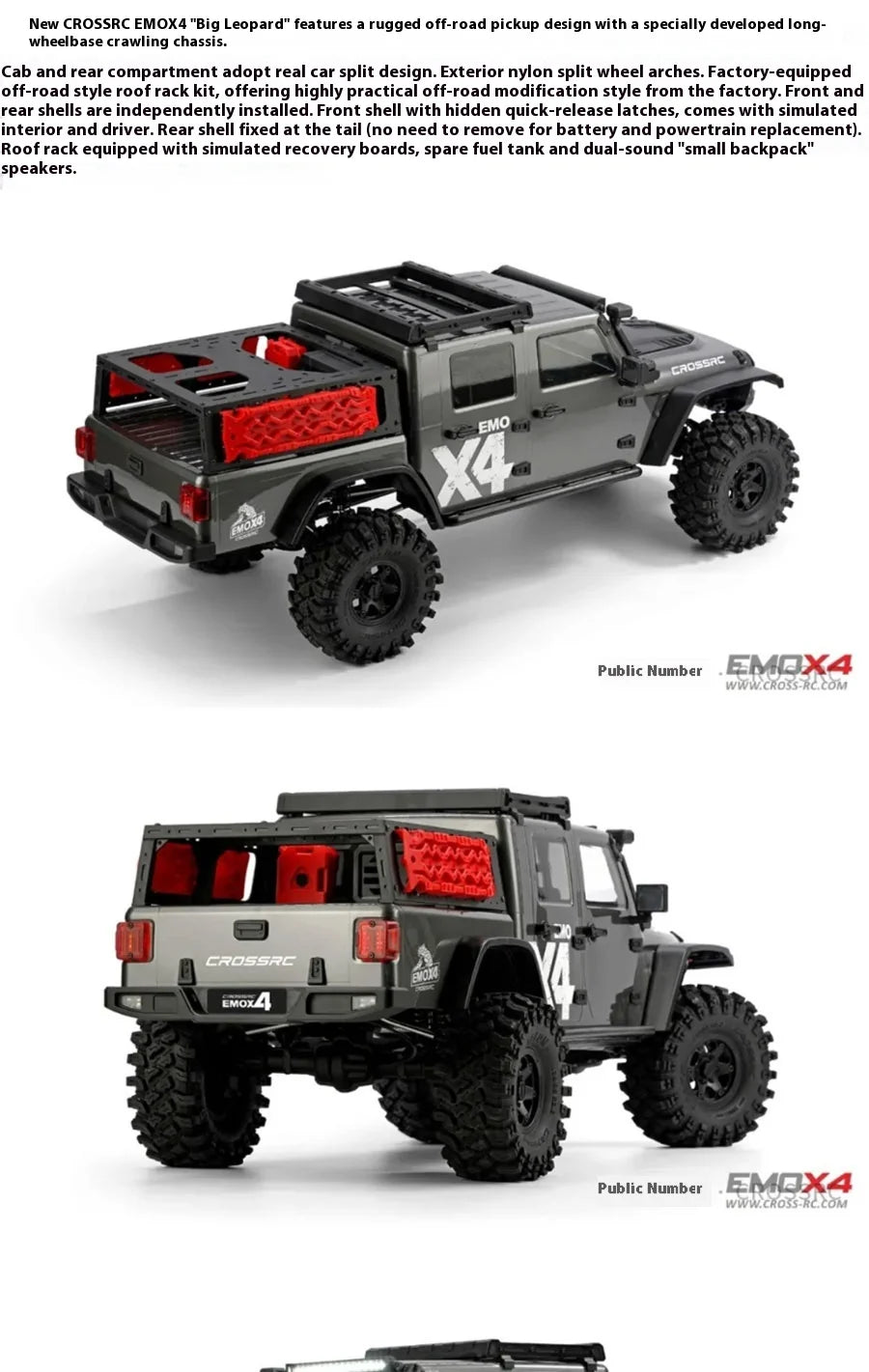 Crossrc Emo X4 Leopard 1/8 Rc 4wd High Speed Simulation Remote Control Electric Variable Speed Climbing Off Road Vehicle Model
