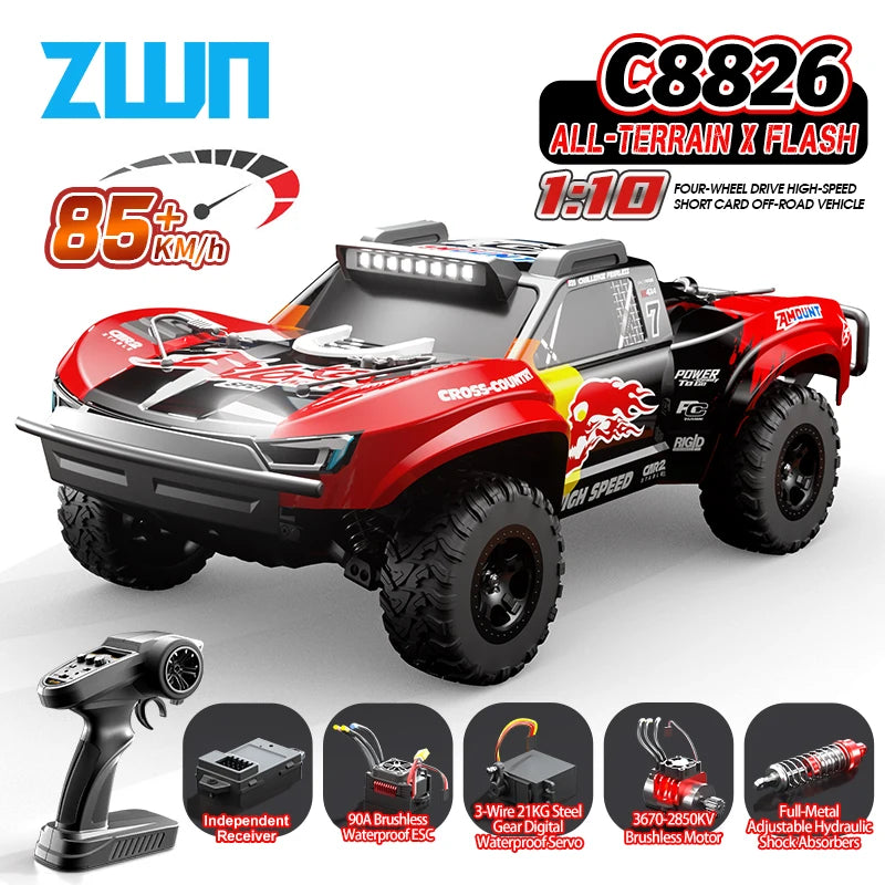 C8826 1:10  High-Speed Brushless 4WD Off-Road RC Car with Hydraulic Suspension Premium Remote Control Vehicle for Kids Adults