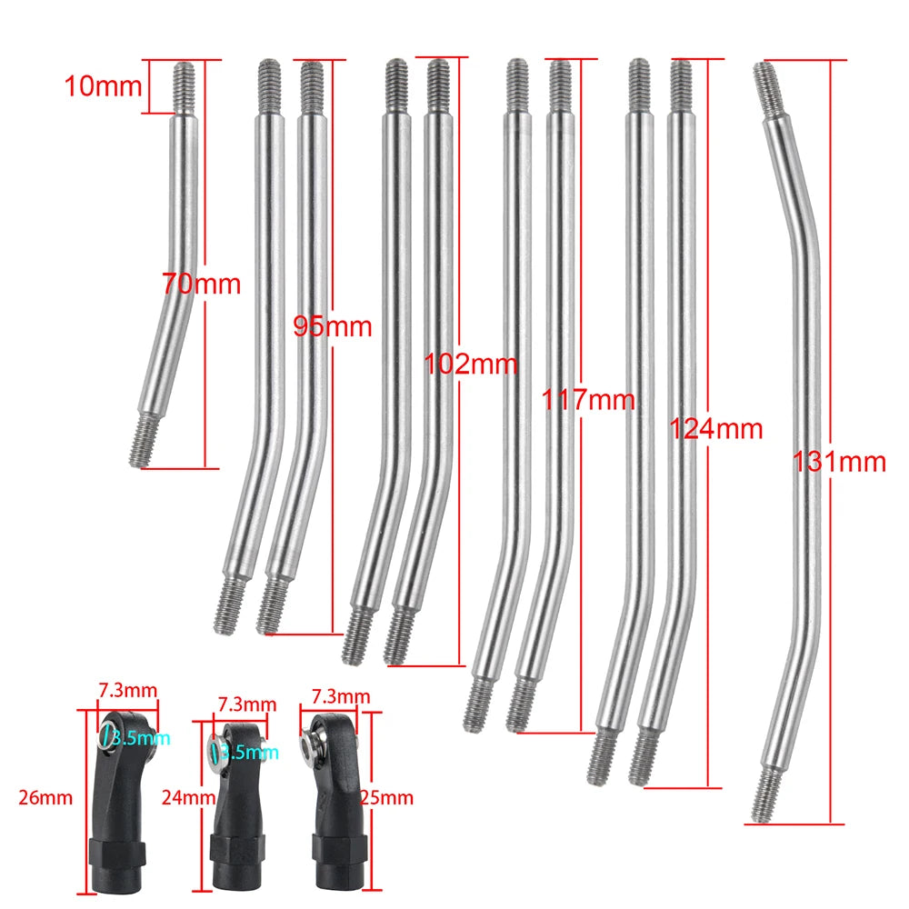 YEAHRUN Metal Links Suspension Linkage with Plastic Rod End for Axial SCX10 II Wraith TRX4 1/10 RC Crawler Car Parts
