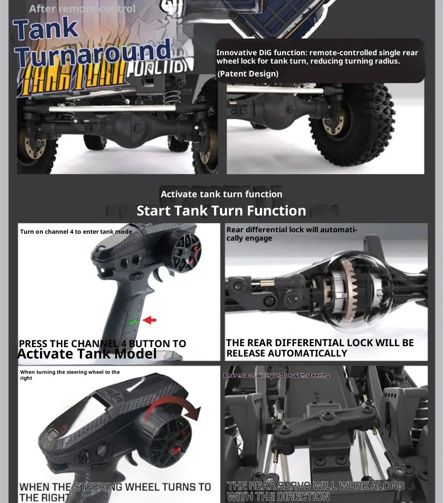 YK4107 Pro Brushless 1/10 Simulation Patrol RC Remote Control Brushless 4WD Differential Lock Climbing Car Off-road Vehicle Gift