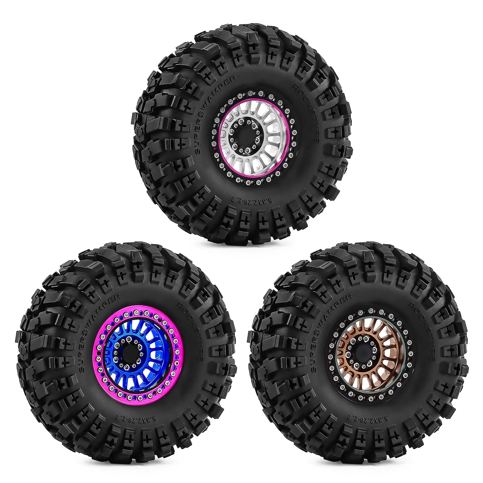 2.2 Inch Aluminum Beadlock Wheels Tires 12mm Hex for 1/10 TRX4 SCX10 Gen8 D90 TRX6 RC Crawler Upgrade 2.2