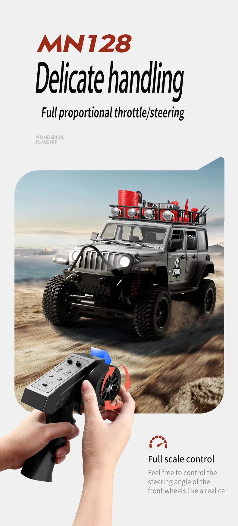 1/12 MN128 RC Car 4WD Jeep Model 2.4G Remote Control LED Light 4X4 Off Road 4WD Climbing RC Truck Electric Toy Car Gift for Boy