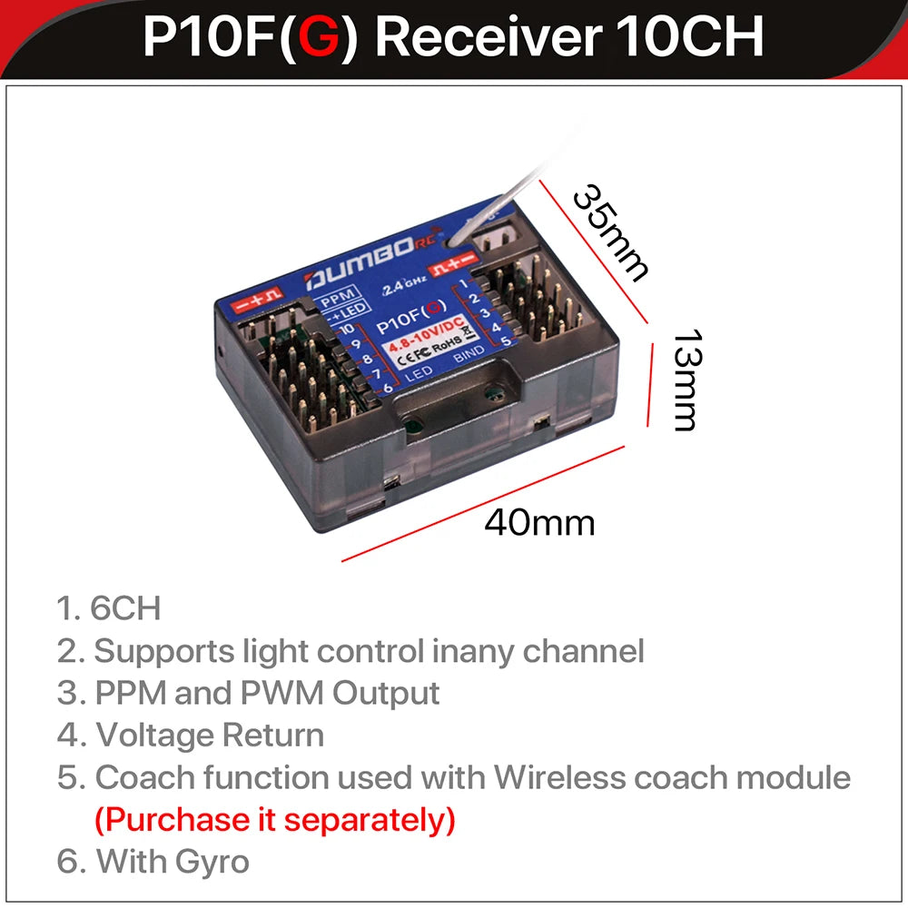 DUMBORC 2.4G 10CH Digital Radio Remote Controller DDF-350 Transmitter with Receiver  for RC Car Boat Tank LCD FHSS System