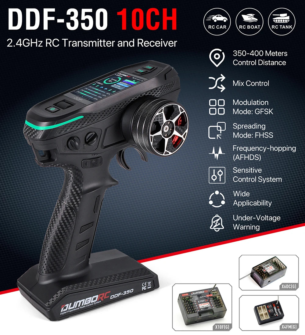 DUMBORC DDF-350 Transmitter with Receiver 2.4G 10CH Digital Radio Remote Controller for RC Car Boat Tank LCD FHSS System