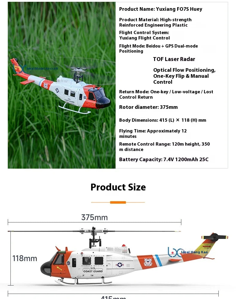 Yuxiang F07s Huey F02s Flying Wolf Armed 1/34 Remote Control Helicopter Gps Positioning Tof Height Control Brushless Motor