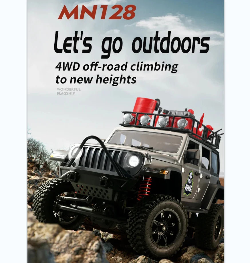 1/12 MN128 RC Car 4WD Jeep Model 2.4G Remote Control LED Light 4X4 Off Road 4WD Climbing RC Truck Electric Toy Car Gift for Boy