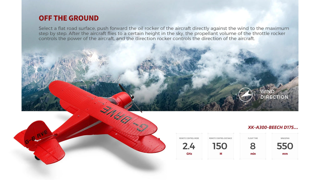 WLtoys XK A300 Beech-D17S RC Plane 4CH Brushless Motor Double Wings Remote Control Airplane 3D6G Aircraft Toys for Kids Adults