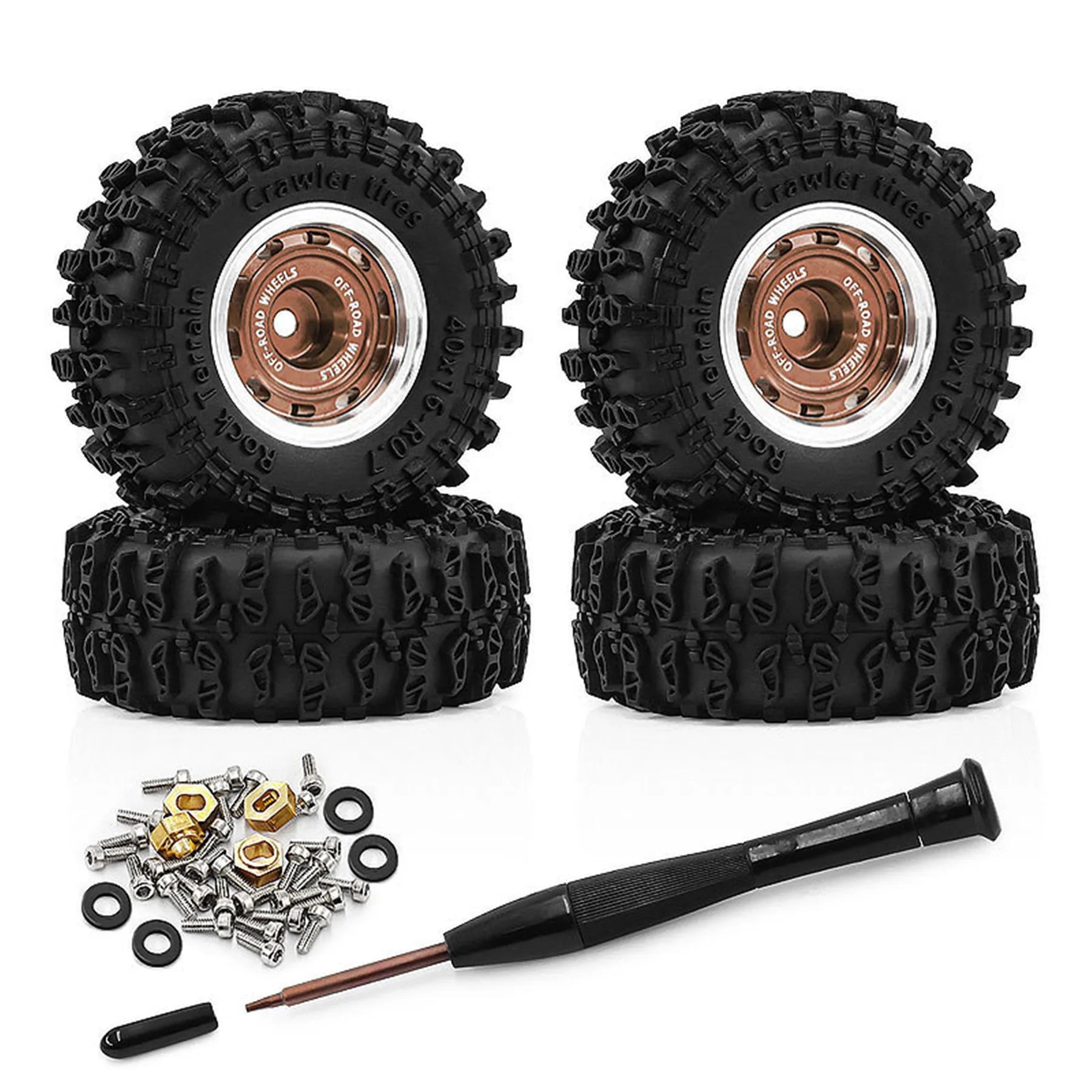 0.7 RC Crawler Tires OD 1.57'' 1/30 Soft Rubber All Terrain Tyres Beadlock Wheels Rims for 1:30 1/32 Rock Mud Car Axial SCX30