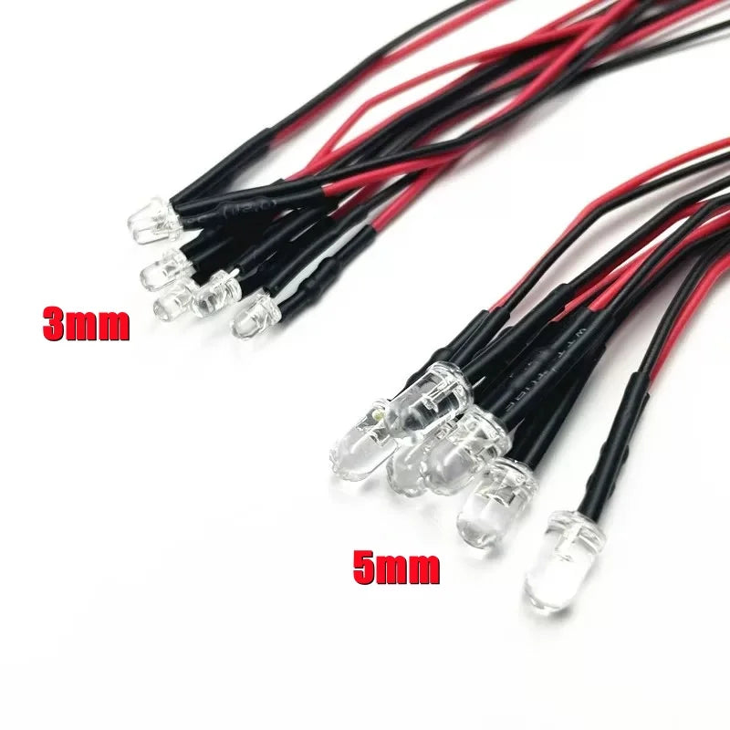 10Pcs 3mm 5mm LED Light 3V-12V Red Green Blue White Multicolor Pilot lamp For RC Crawler Car Traxxas TRX4 Axial Toy Parts