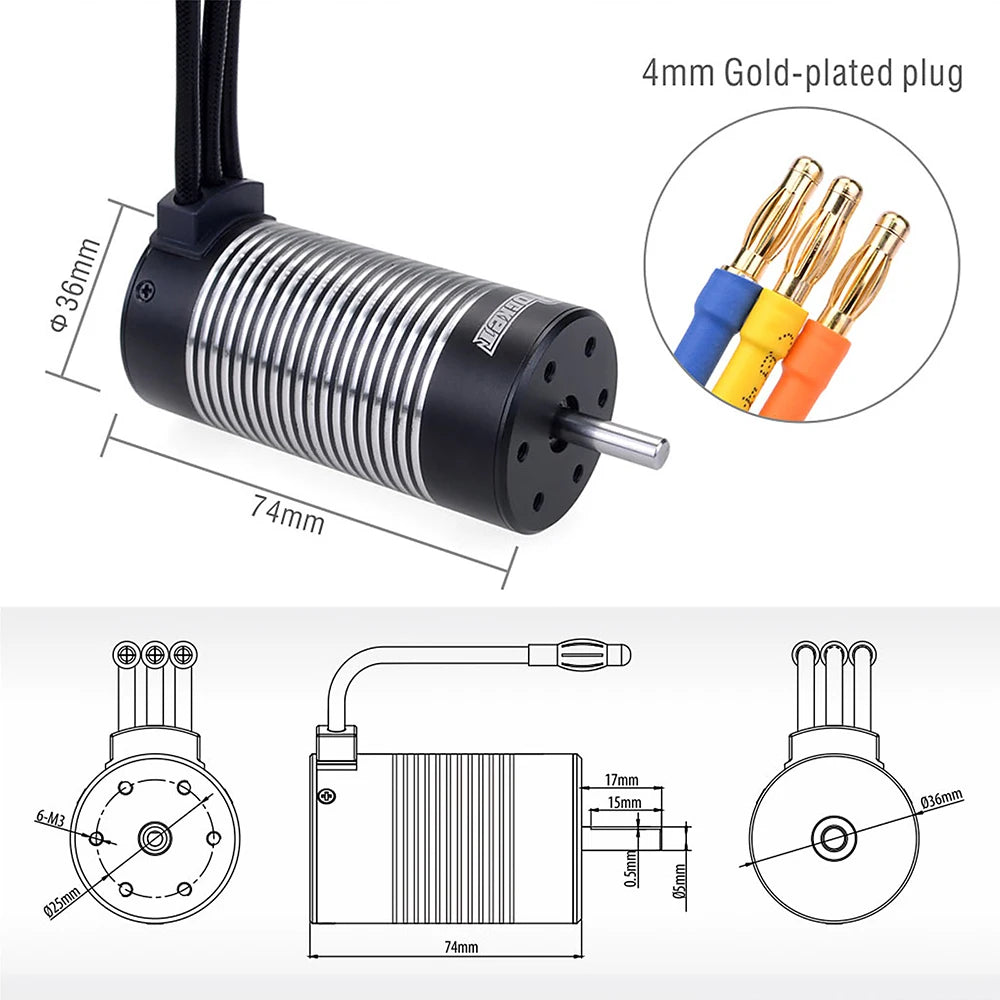 Surpass Hobby Rocket 2845 F540 3650 3660 3665 3670 3674 4068 Waterproof Brushless Motor for 1/10 1/12 RC Car Robot WLtoys 12428