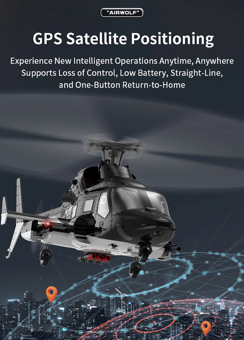 YUXIANG Airwolf RC Helicopter 1:34 9CH GPS Brushless Optical Flow Positioning