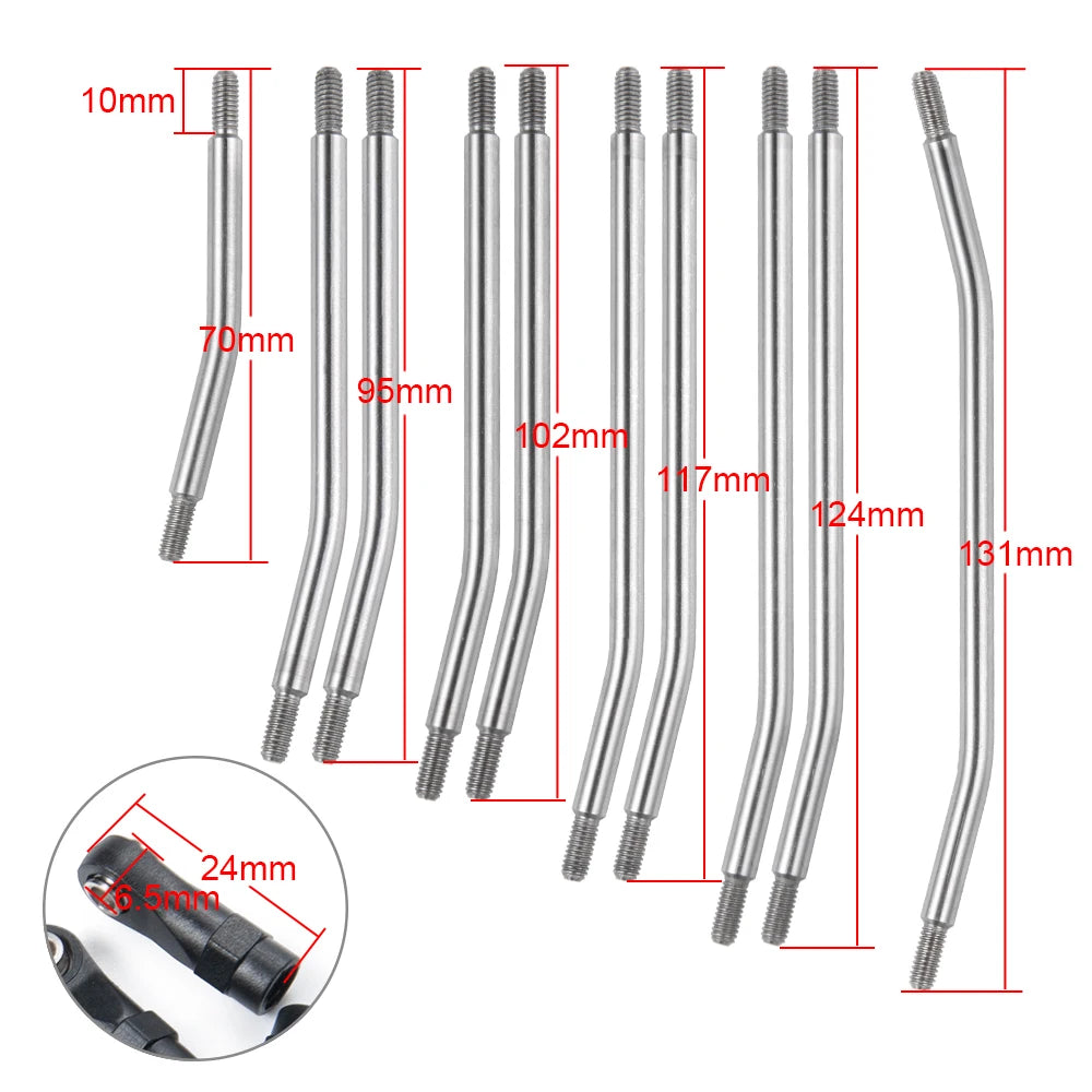 YEAHRUN Metal Links Suspension Linkage with Plastic Rod End for Axial SCX10 II Wraith TRX4 1/10 RC Crawler Car Parts