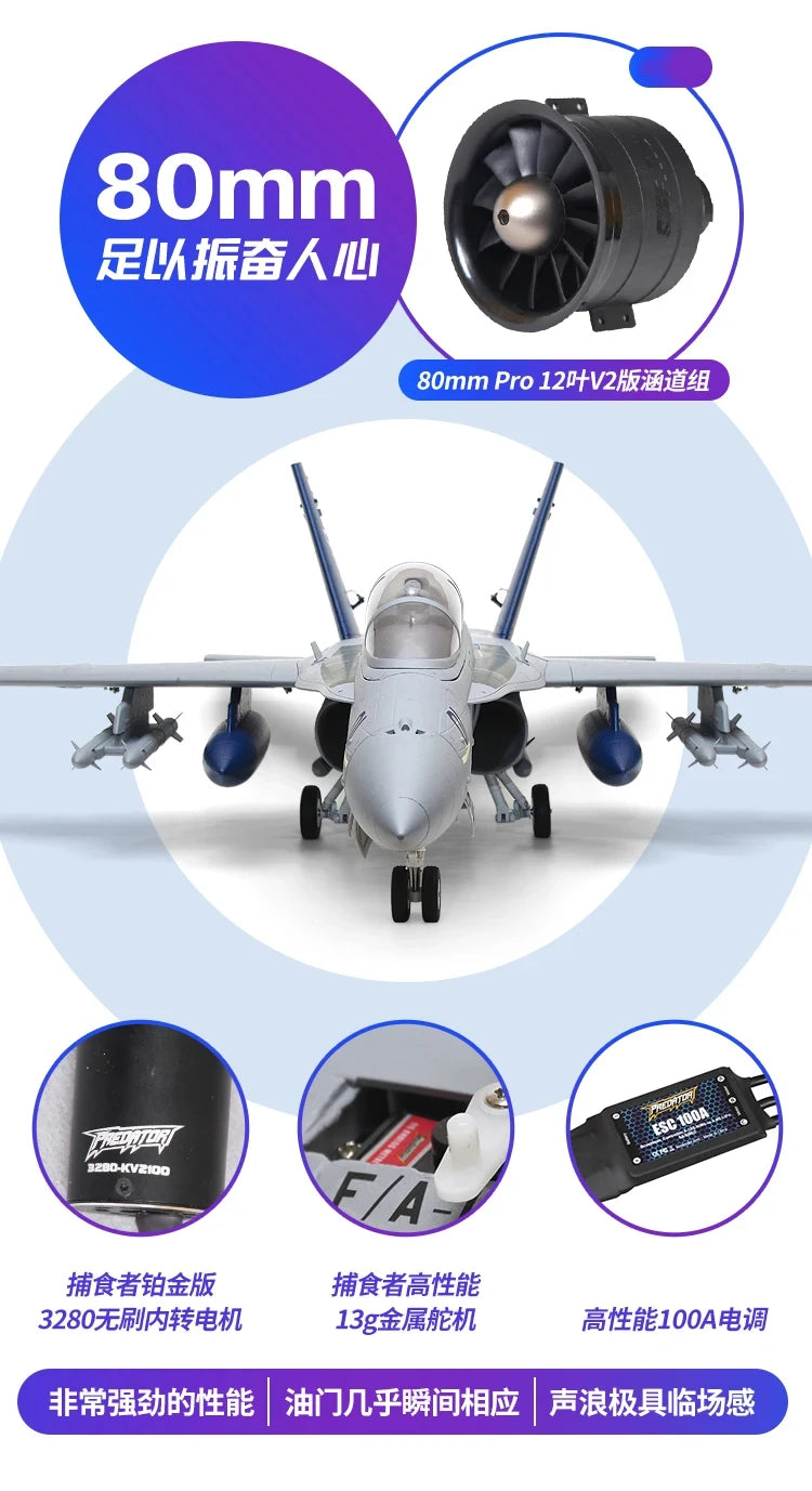 FMSRC RC Airplane 80mm Ducted Fan EDF Jet F18 F-18 Hornet 6CH with Flaps Retracts 6S Hobby Model Plane Aircraft Avion
