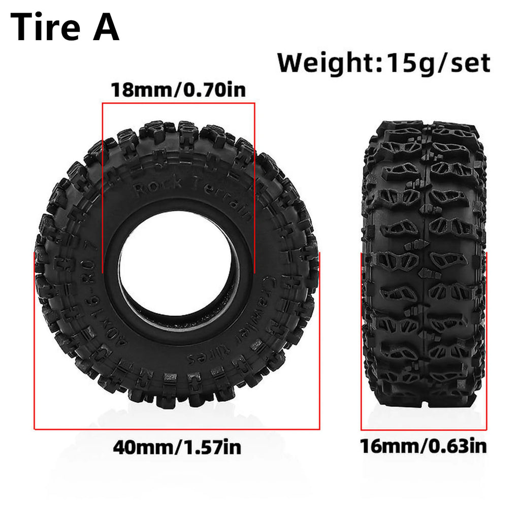 0.7 RC Crawler Tires OD 1.57'' 1/30 Soft Rubber All Terrain Tyres Beadlock Wheels Rims for 1:30 1/32 Rock Mud Car Axial SCX30