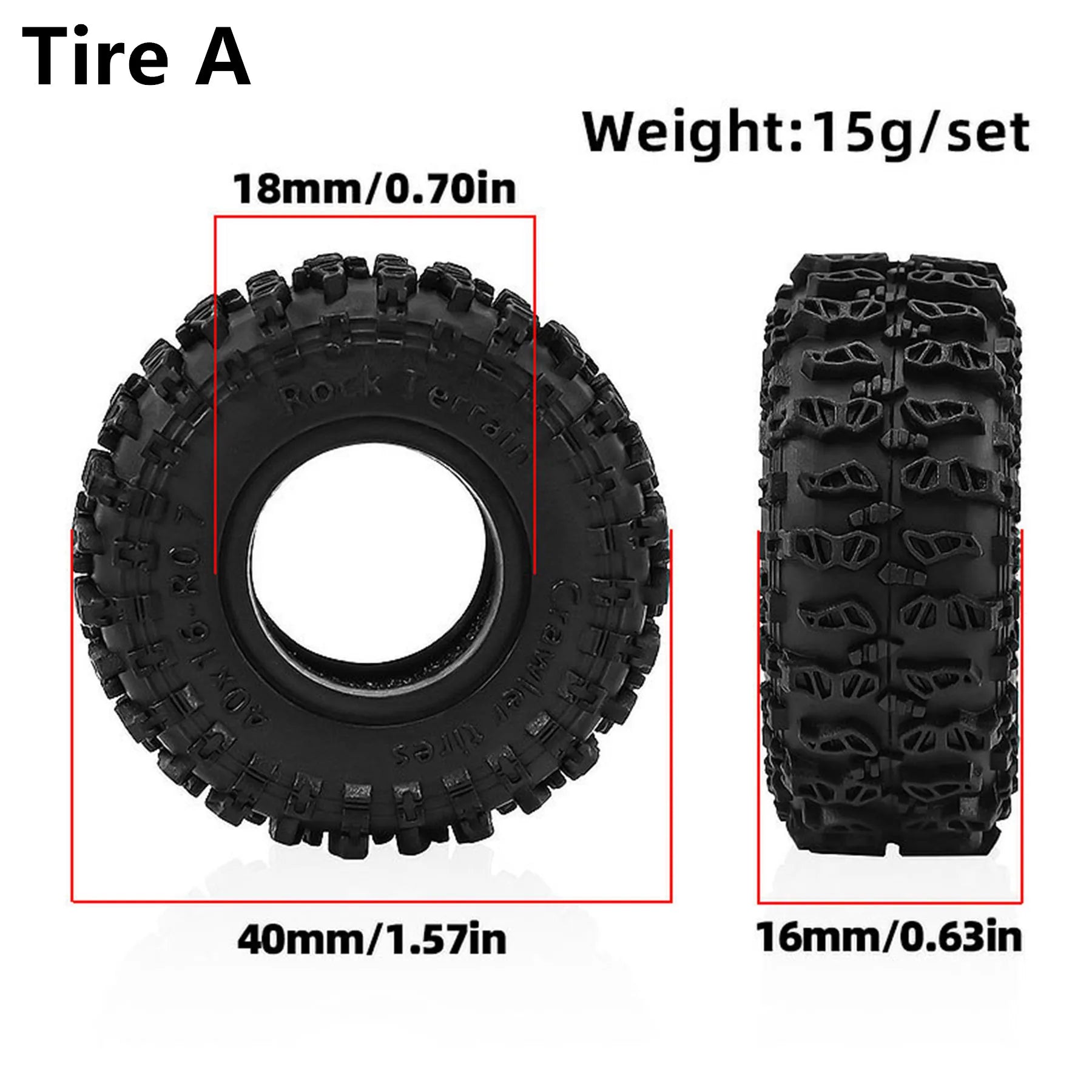 0.7 RC Crawler Tires OD 1.57'' 1/30 Soft Rubber All Terrain Tyres Beadlock Wheels Rims for 1:30 1/32 Rock Mud Car Axial SCX30