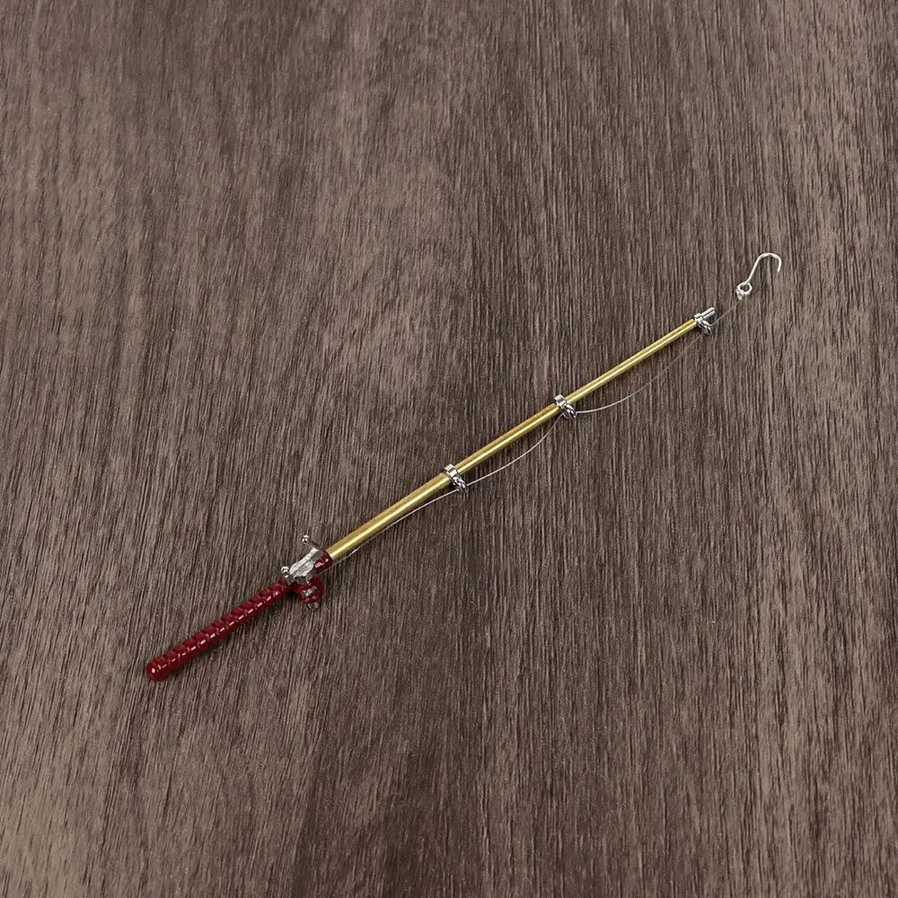 1:12 Miniature Fishing Rod Fish Pole Trammel Net Dollhouse Decoration Doll Accessories Scene Model Micro Landscape Fairy Garden