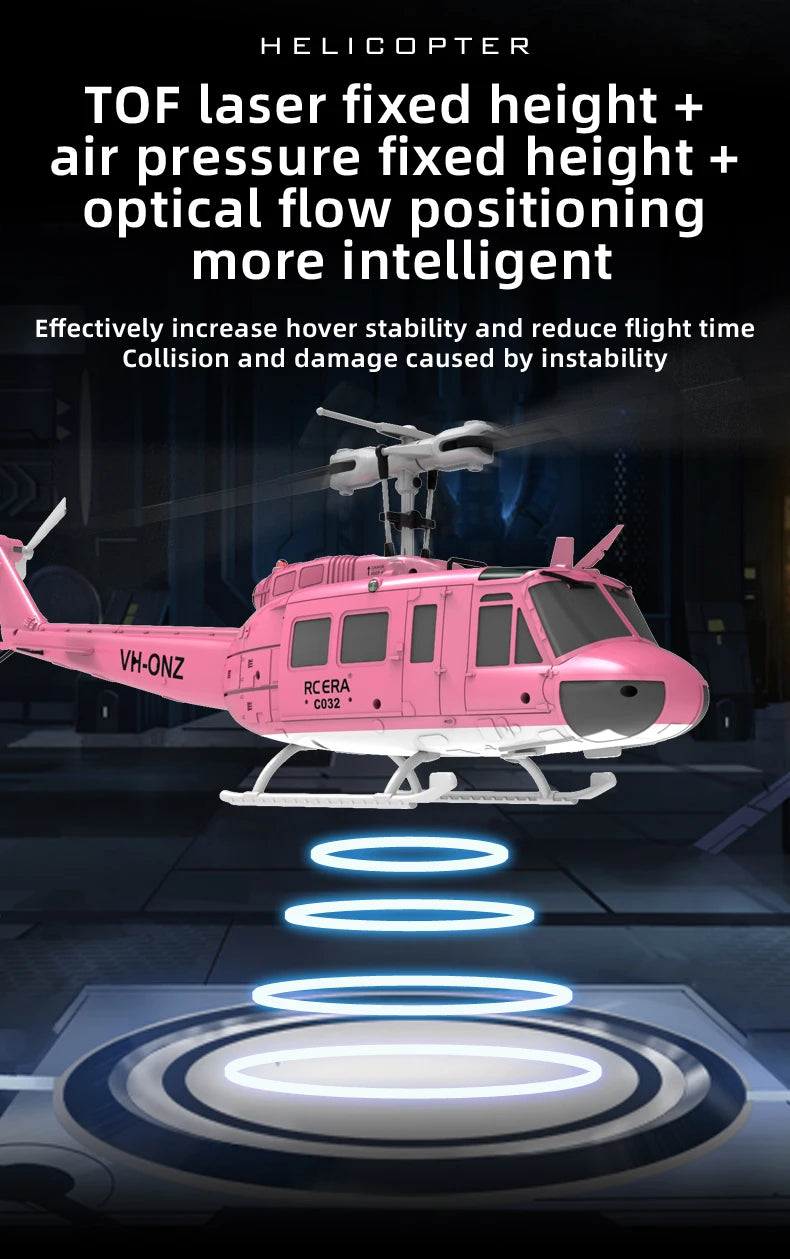 C032 UH-1 brushless RTF RC Helicopter 6-axis Gyroscope One Click 3D Flip Optical flow positioning UH1 helicopter model Hobby Toy
