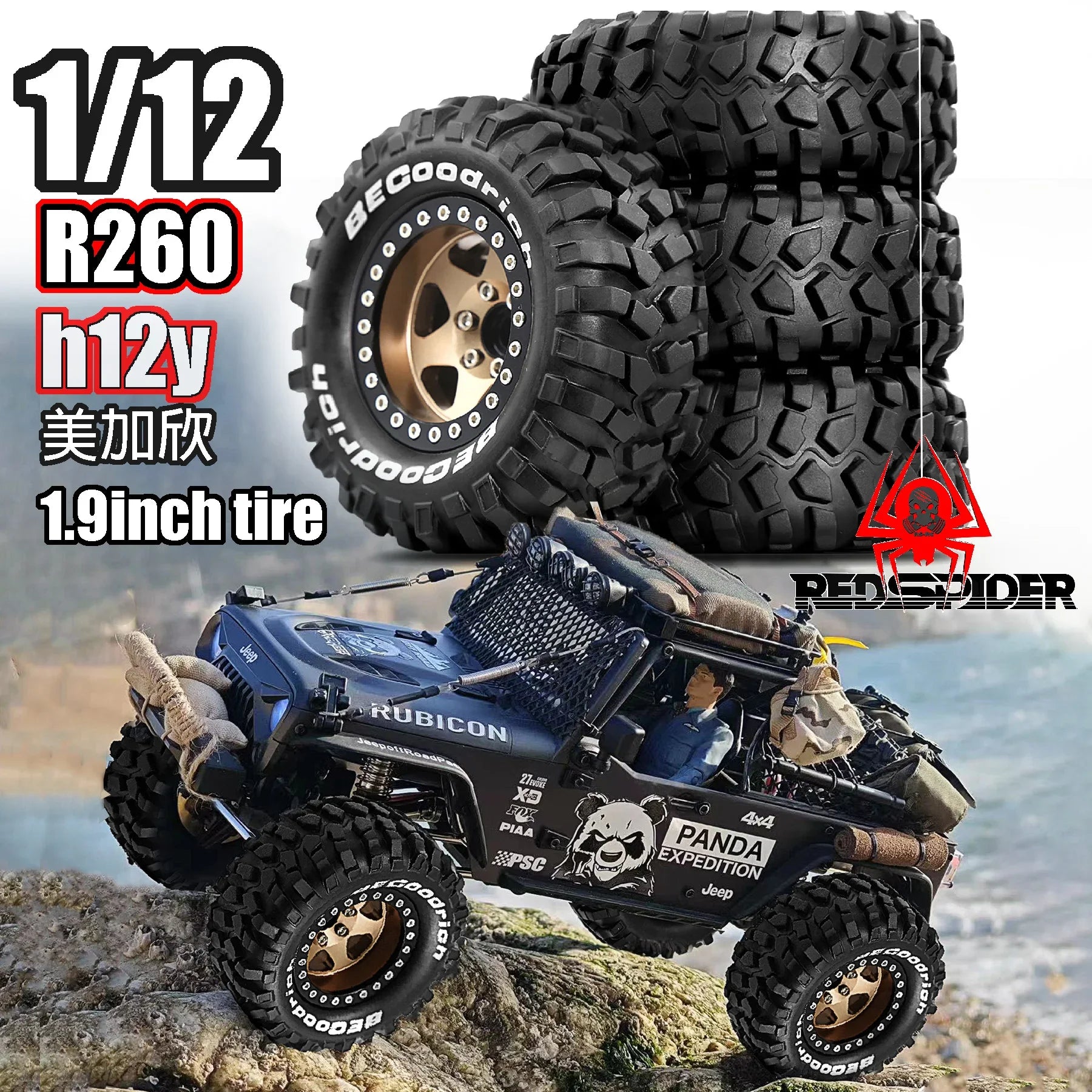 4pcs 1.9" Rubber Tires Beadlock Wheels Rims for 1/10 RC Crawler Car Traxxas TRX4 Axial SCX10 90046 90047 MST HSP Redcat Gen8