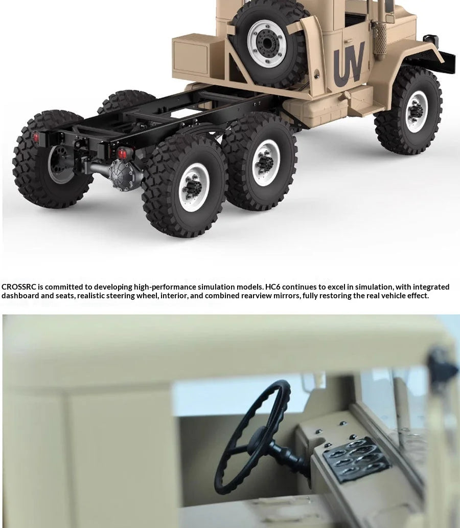 CROSS HC6 M35 Style 6X6 RC Car Military Truck Electric Remote Control Hard Shell Off Road Rock Crawler Dual Speed Model Vehicle