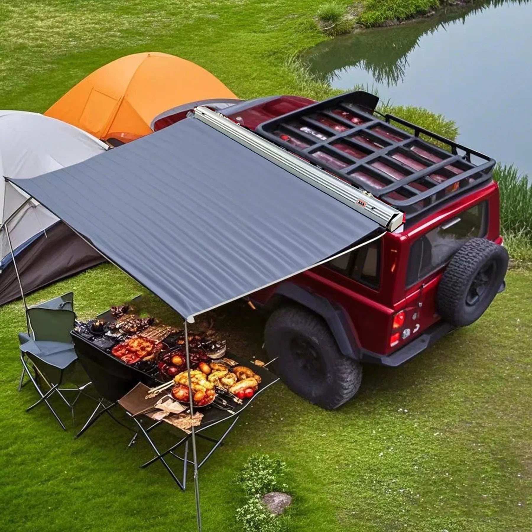 RC Crawler Roof Tent for LeiLuo MK07 Croboll 1/7 1/8 Scalerc Traxxas TRX4 Axial SCX10 Metal Side Awning Silver Black