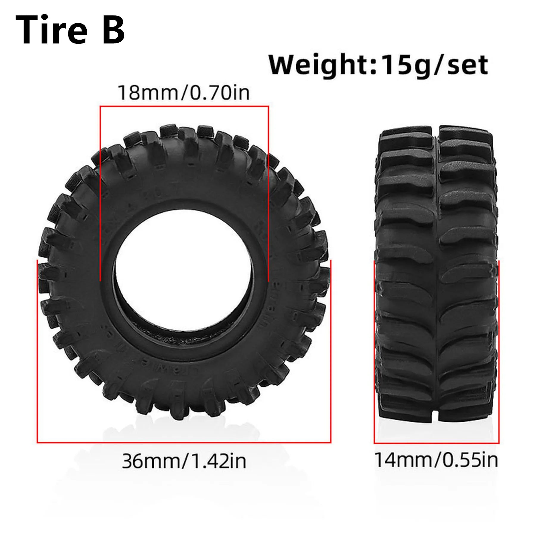 0.7 RC Crawler Tires OD 1.57'' 1/30 Soft Rubber All Terrain Tyres Beadlock Wheels Rims for 1:30 1/32 Rock Mud Car Axial SCX30