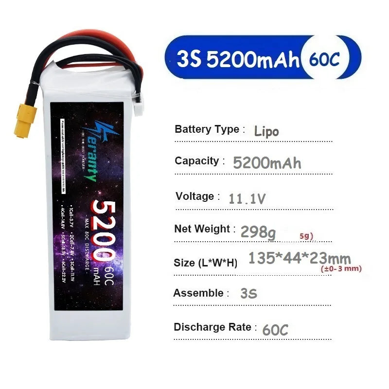 TERANTY 3S Lipo Battery 11.1V 1500/2200/2700/3000/3300/4200/5200/6000/6800/7800/8800/10400mAh For RC Car Airplane Boat