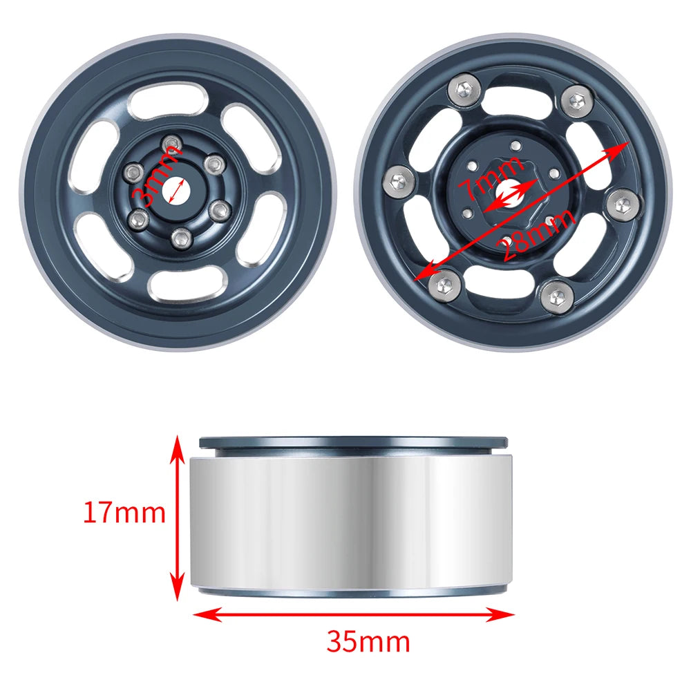 AXSPEED 4PCS CNC Aluminium 1.3inch Beadlock Wheel Rim Wheel Hub for TRX4M Axial SCX24 FMS FCX24 1/18 1/24 RC Crawler Car