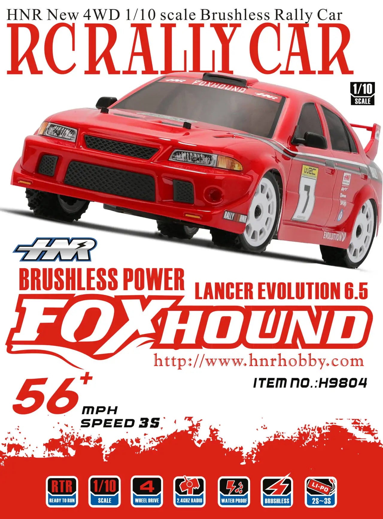 HNR RC Cars H9804 Rally Car 1/10 FOXHOUND 4WD Brushless Electric Realistic RC Rally Car Model 90% RTR Perfect for RC Enthusiasts