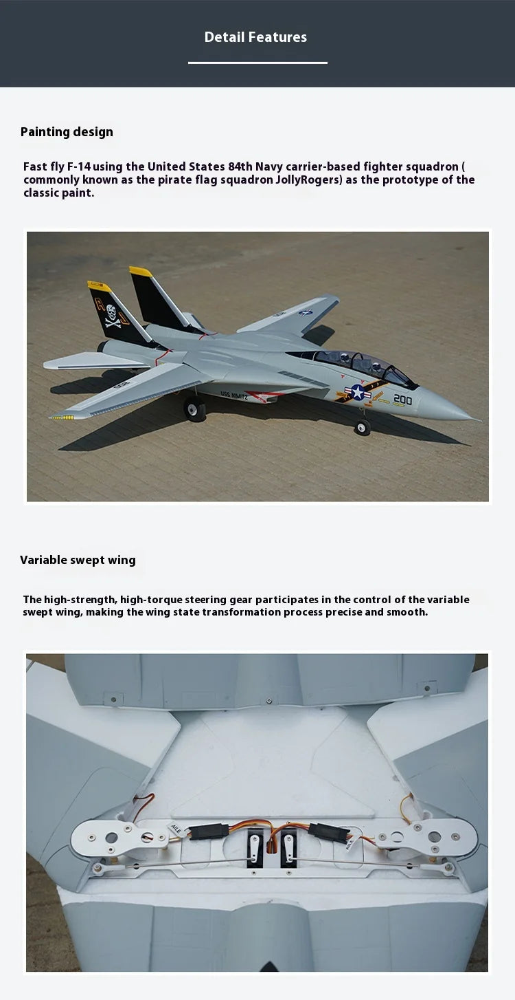 XFly RC Plane F-14 "Tomcat" Dual 40mm Twin Engine Ducted 970mm Wingspan Electric Fighter Fixed Wing Model Christmas Gift Toy