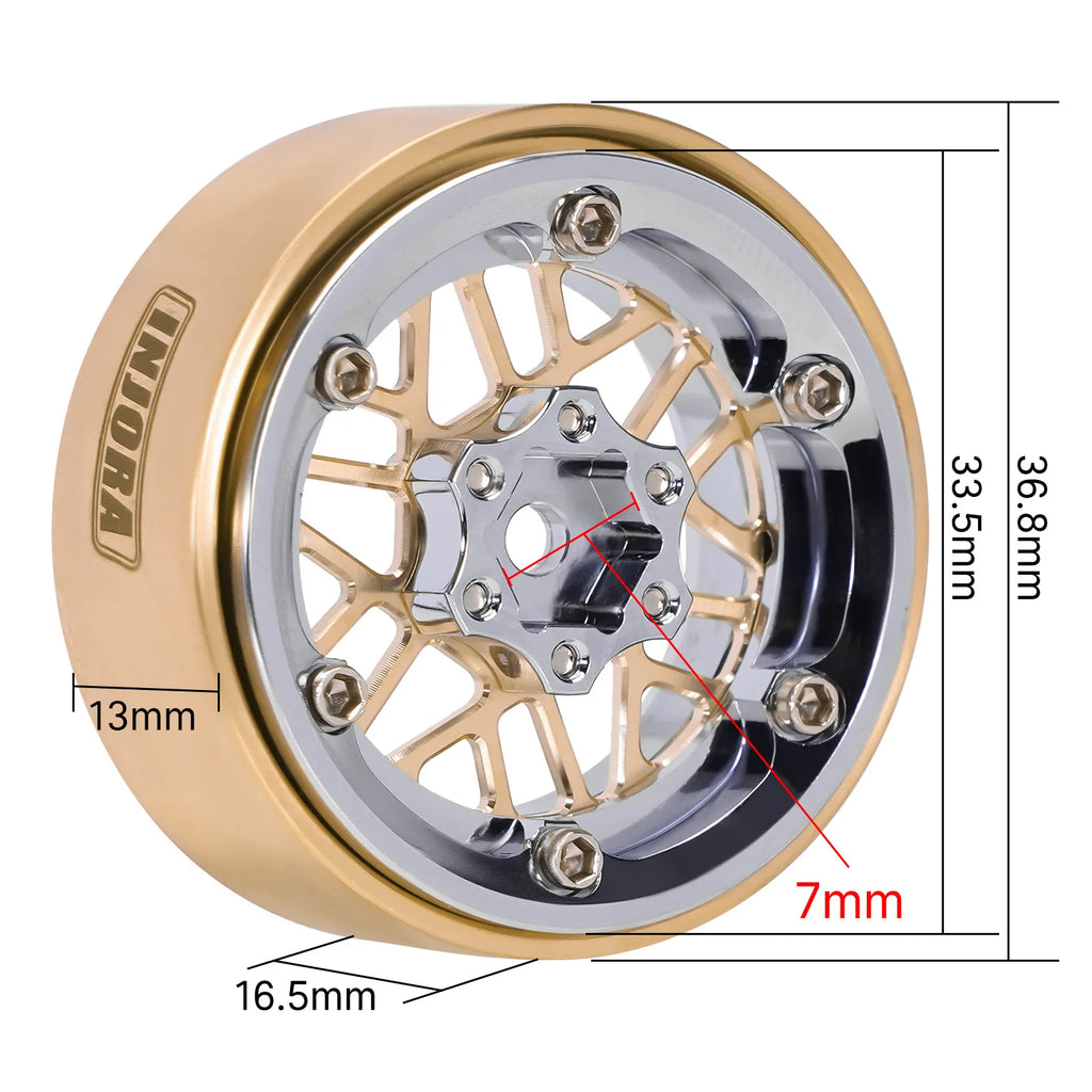 INJORA ModuWheel 1.3" Brass & Aluminum Beadlock Wheels, Negative Offset, for 1/18 1/24 RC Crawlers