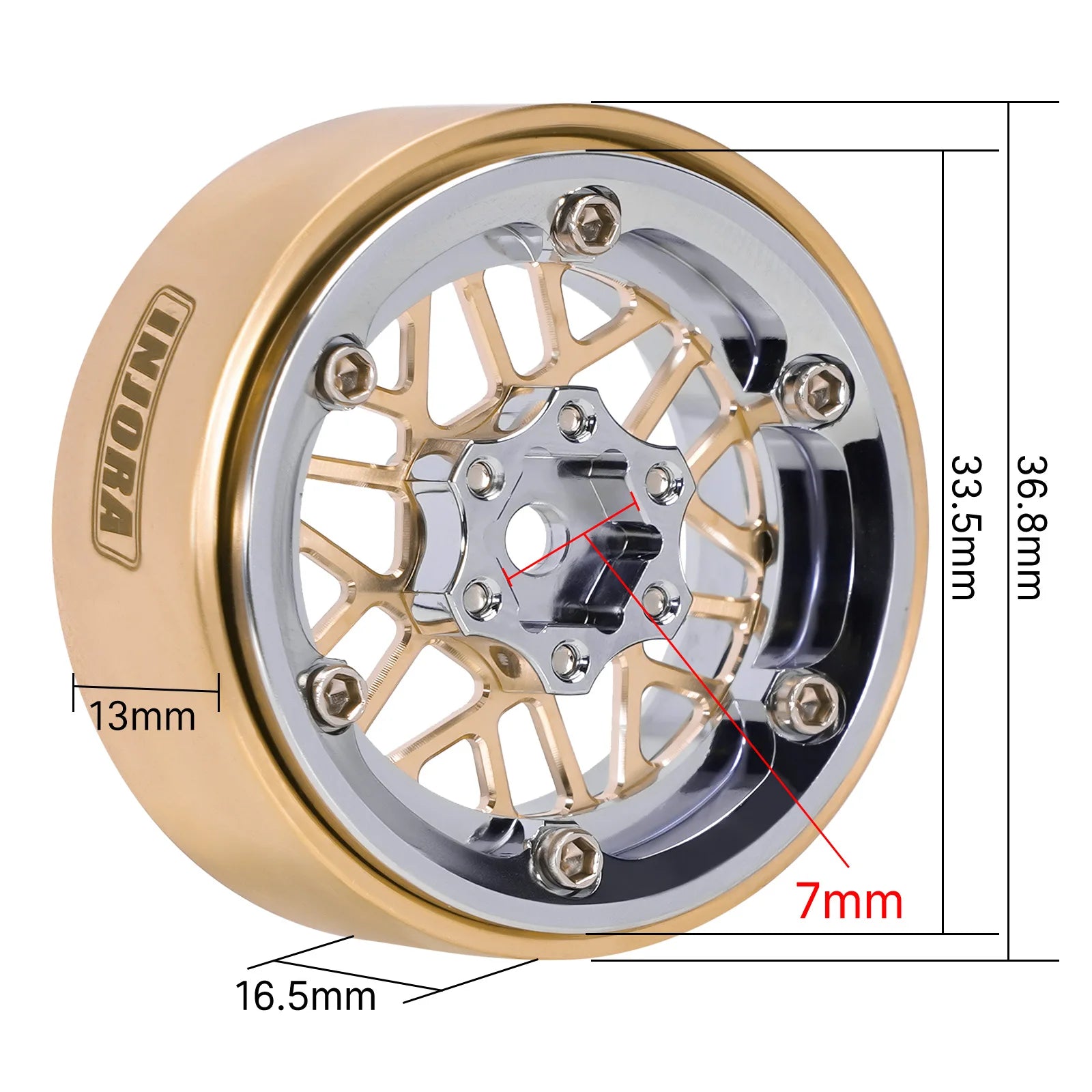 INJORA ModuWheel 1.3" Brass & Aluminum Beadlock Wheels, Negative Offset, for 1/18 1/24 RC Crawlers